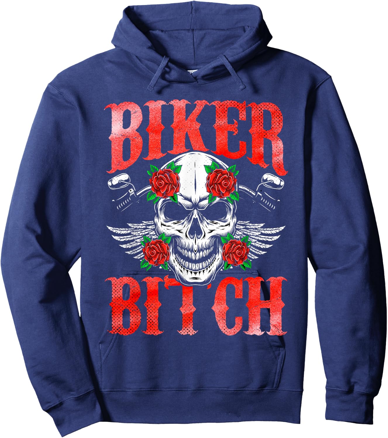 Biker Skull Motorcycle Sexy Bitch Babe Chick Red Rose Gift Hoodie - Hoodie | Navy