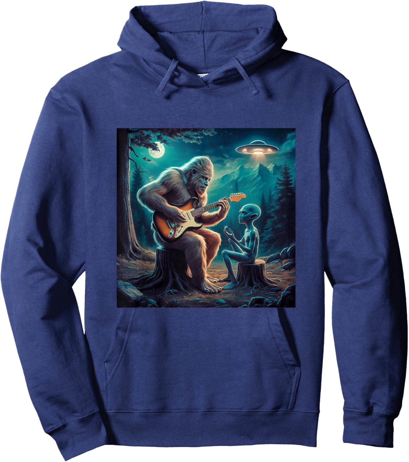 Alien Bigfoot Guitar Sasquatch UFO Gifts , Women, Kid Hoodie - Hoodie | Navy
