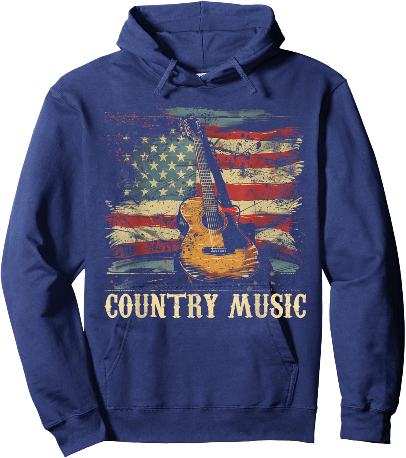 Country Music - Outlaw Western USA Patriotic Vintage Guitar Women Men Hoodie - Hoodie | Navy