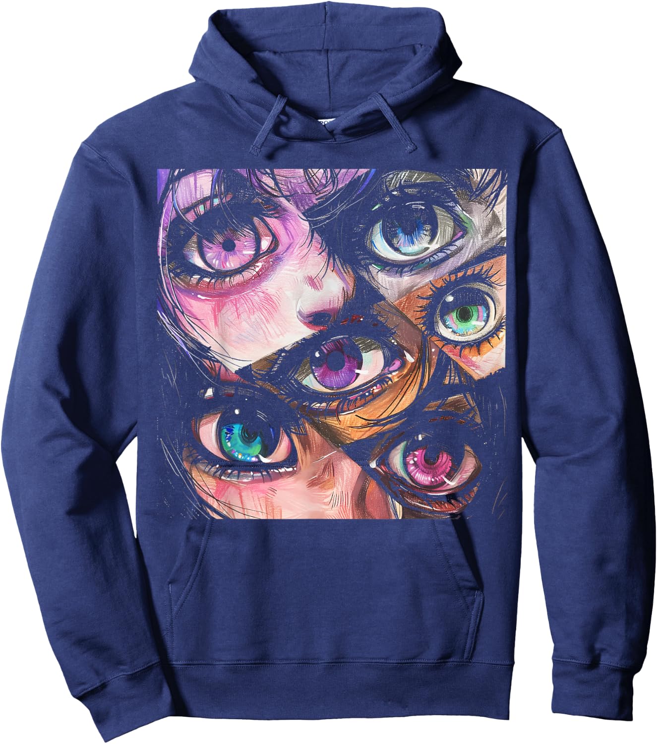 Anime Eyes Art Otaku Pastel Waifu Pink Grunge Alt Aesthetic Hoodie - Hoodie | Navy