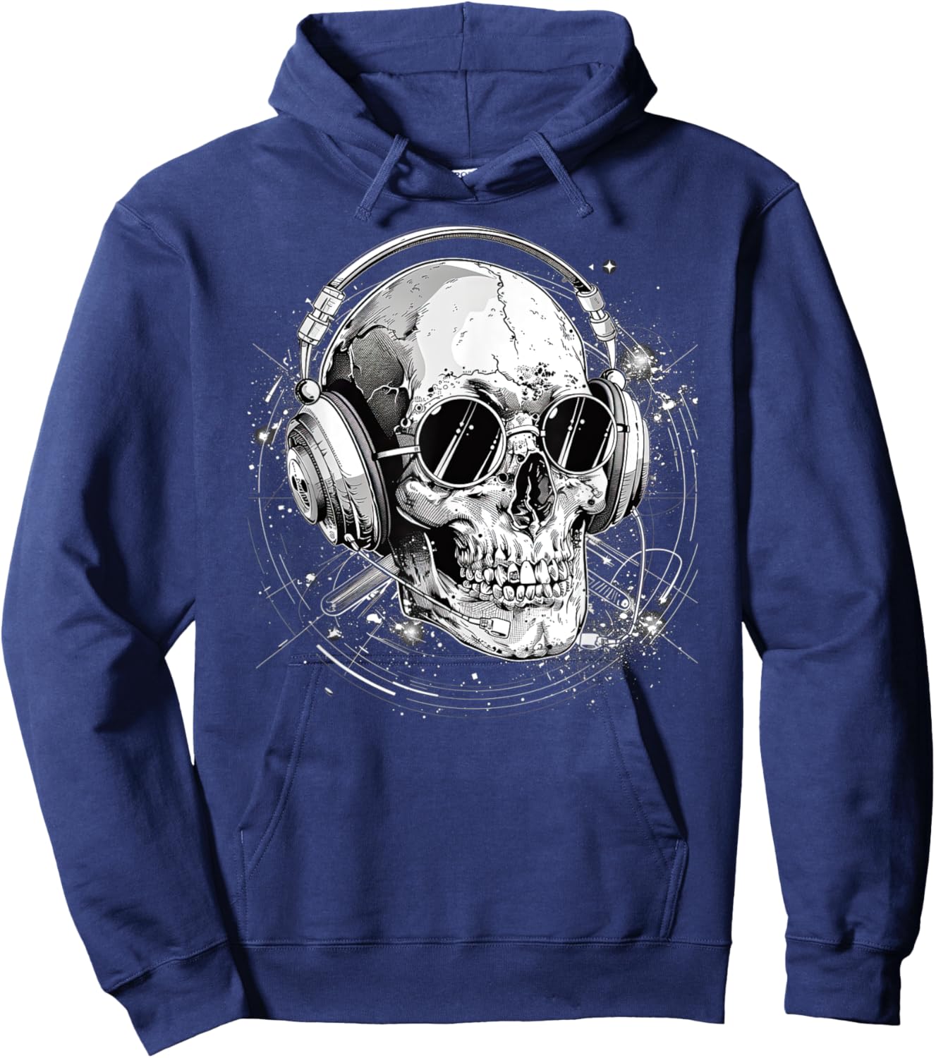 Skull with Headphones Music Hoodie - Hoodie | Navy