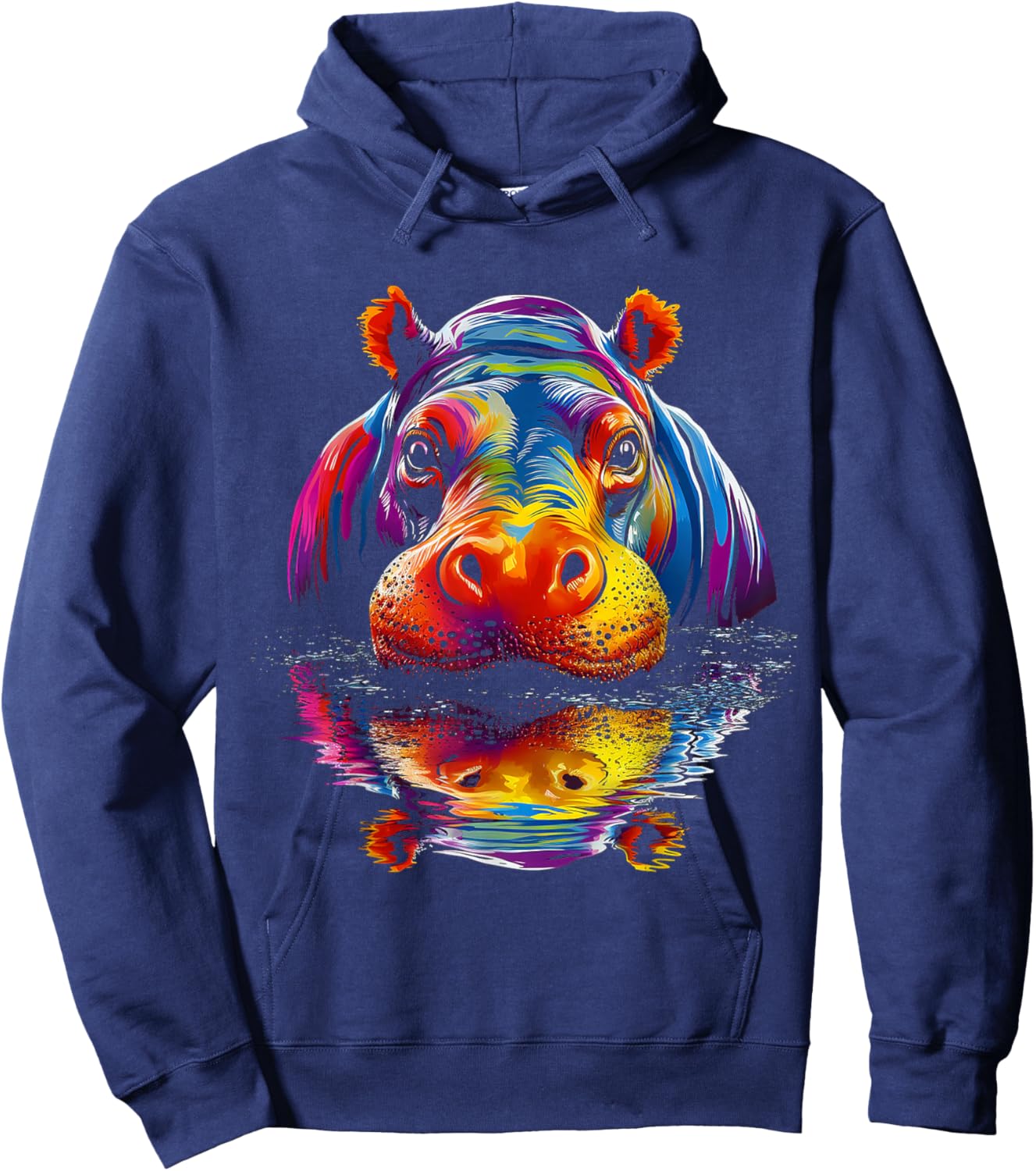 Hippo Colorful Art Animal Cute Graphic Motif Hippo Hoodie - Hoodie | Navy