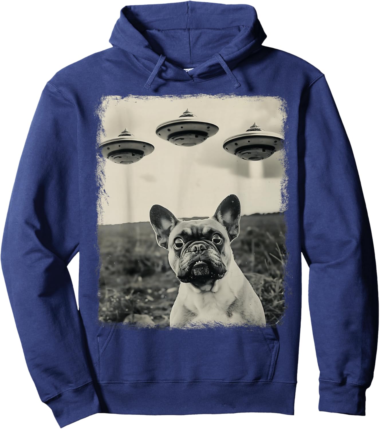 French Bulldog Dog UFO Alien Extraterrestrial Selfie Hoodie - Hoodie | Navy
