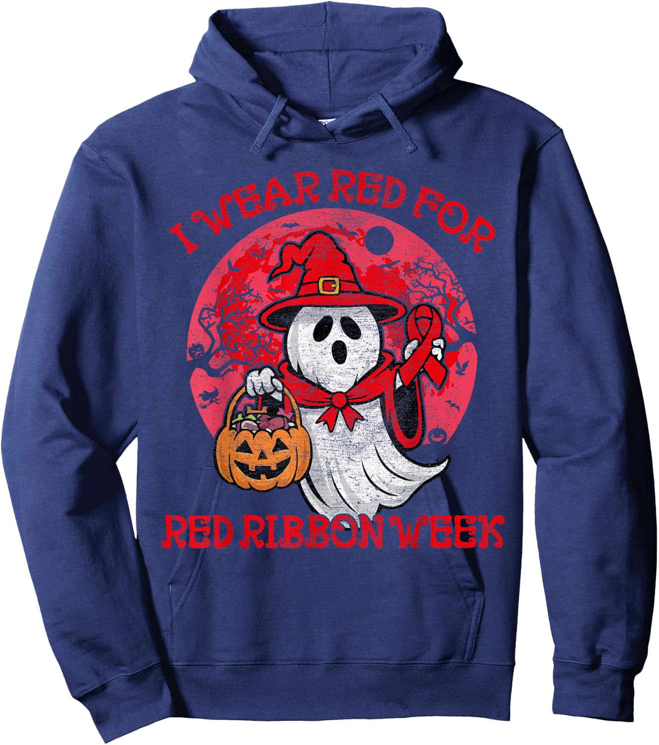 In October We Wear Red Halloween Red Ribbon Week Awareness Hoodie - Hoodie | Navy