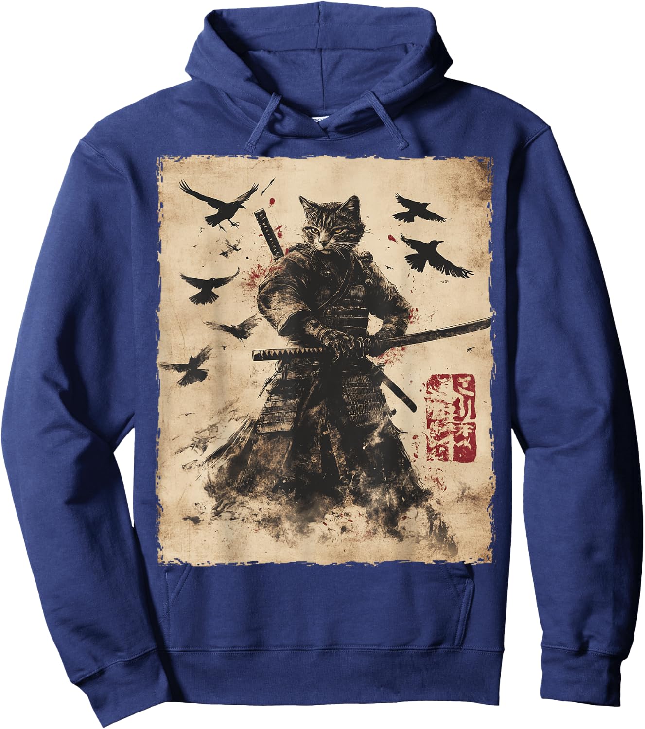 Cat Samurai Graphic Japanese Warrior Anime Men Women Kids Hoodie - Hoodie | Navy