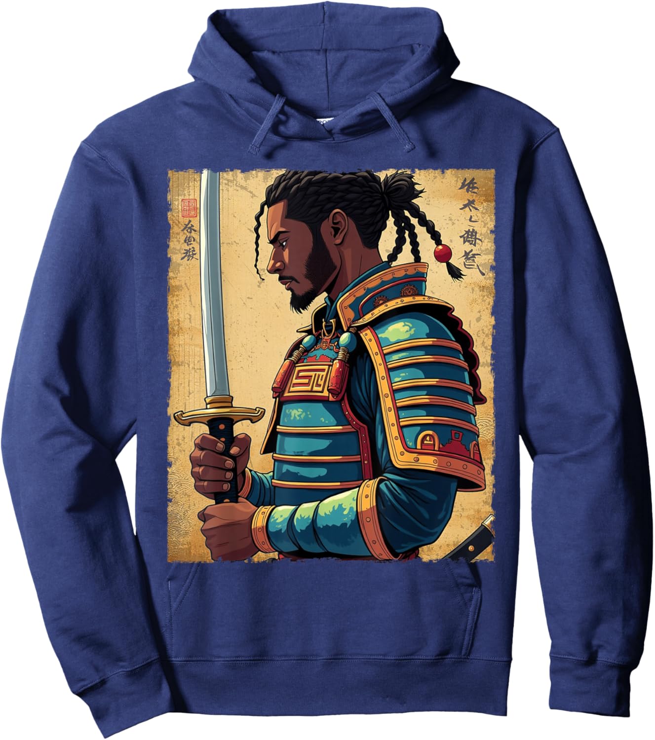 African Samurai Vintage Afro American Bushido Warrior Katana Hoodie - Hoodie | Navy