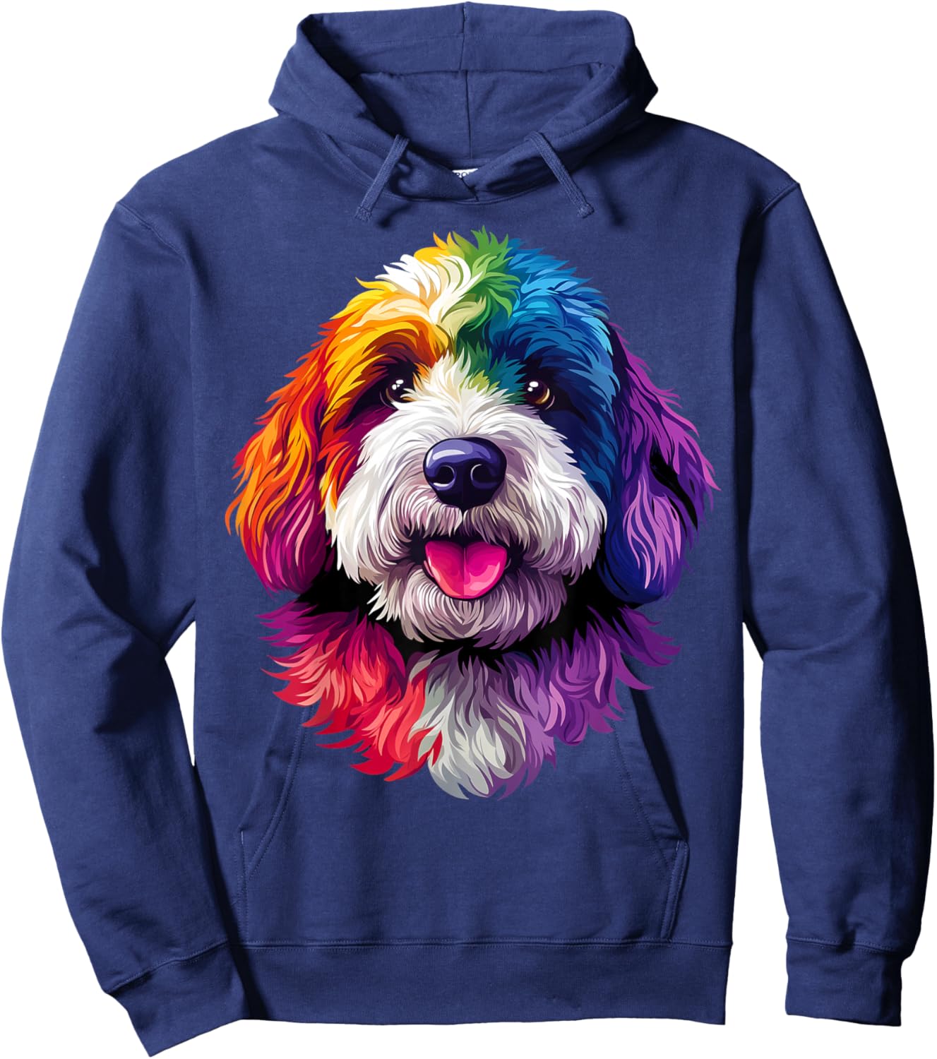 Colorful Bernedoodle Face Cute Dog Lover Men Women Black Hoodie - Hoodie | Navy