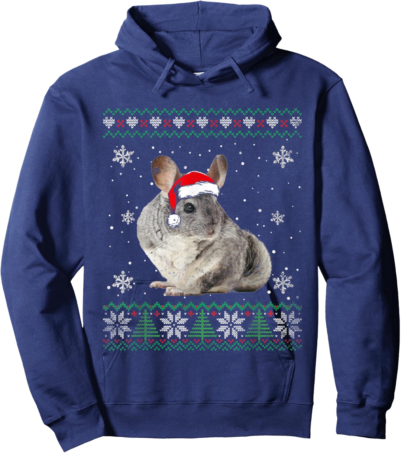 Santa Chinchilla Ugly Sweater Animals Christmas Pajama Hoodie - Hoodie | Navy