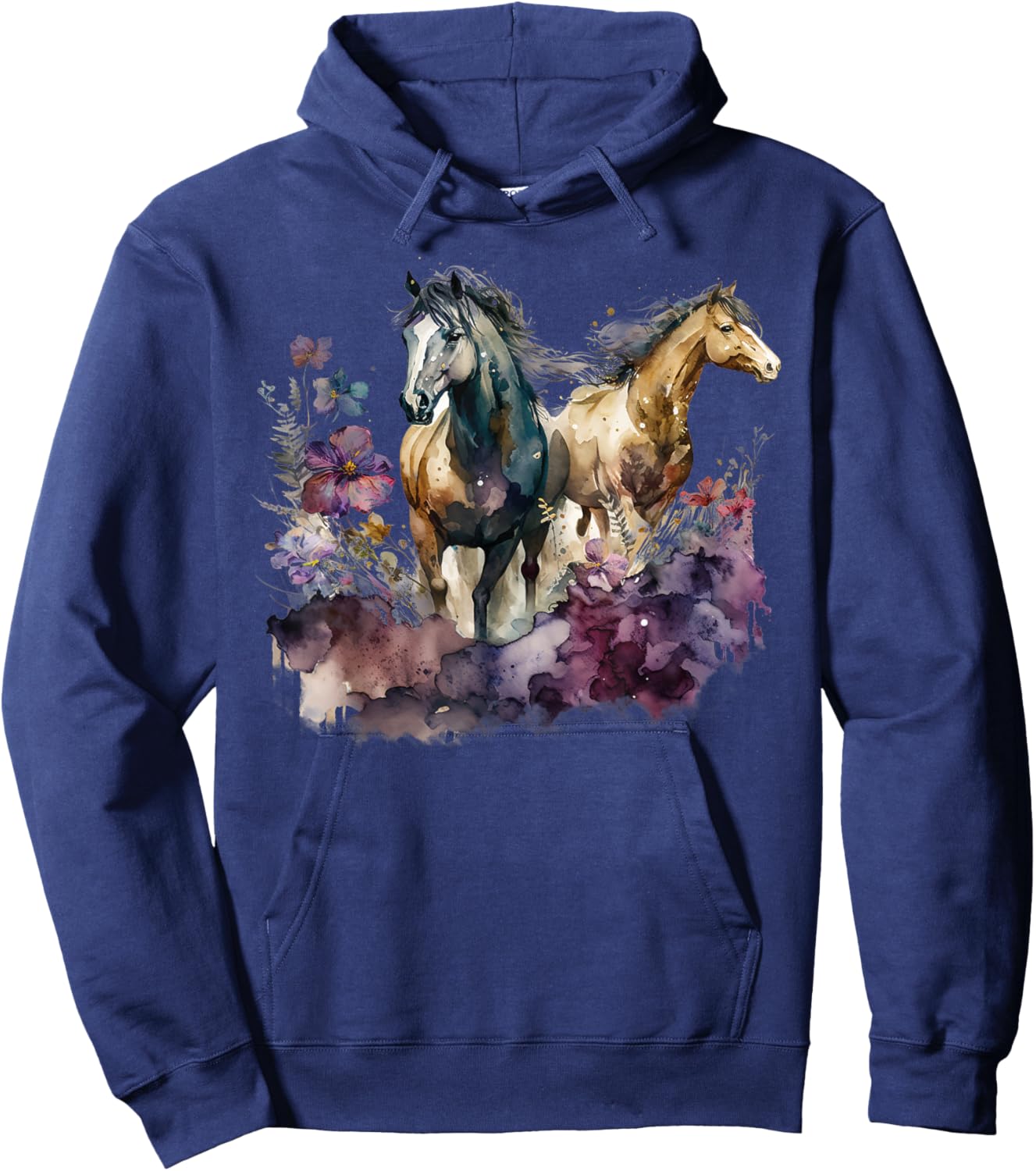 Horses Flowers Wild Mane Boho Western Southern Cowgirl Hoodie - Hoodie | Navy