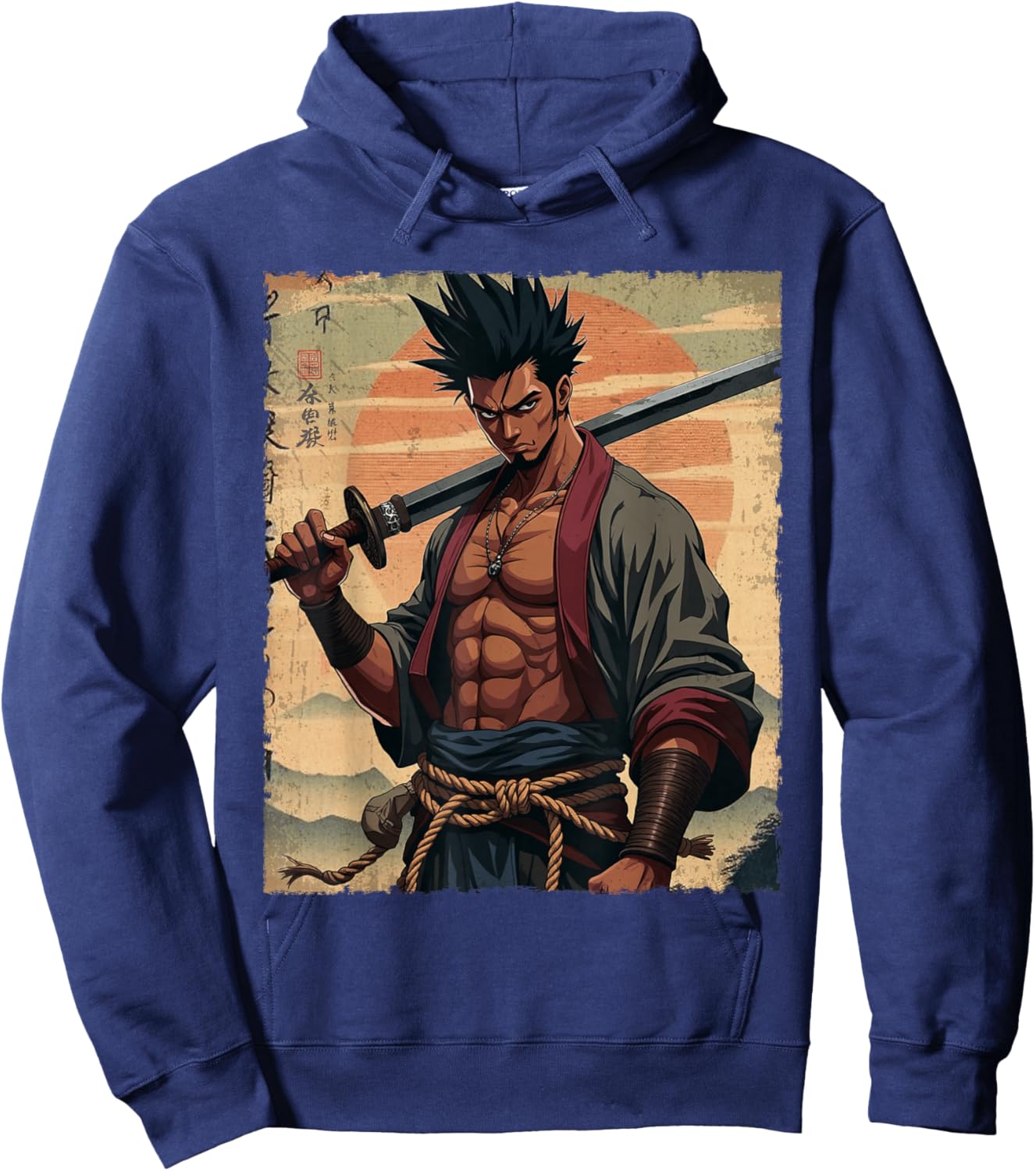 African Samurai Anime Afro American Bushido Warrior Katana Hoodie - Hoodie | Navy