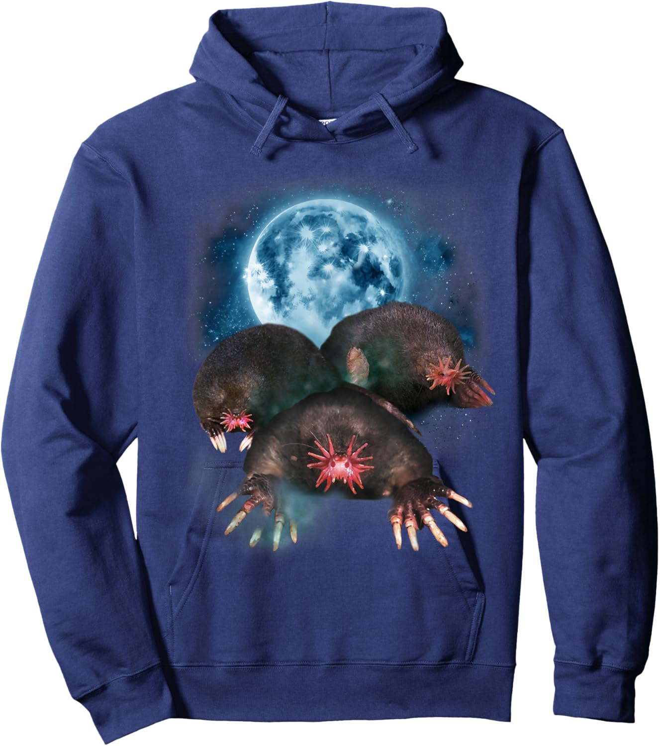 Star Nosed Mole Shirt - Star Nosed Mole Howling at the Moon Hoodie - Hoodie | Navy
