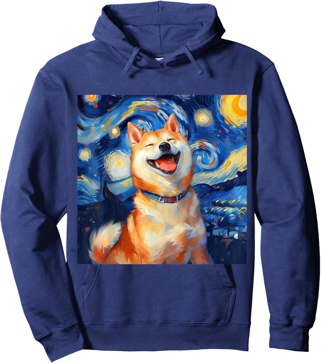 Cute Shiba Inu Dog Starry Night Vincent Van Gogh Painting Women Kids Hoodie - Hoodie | Navy