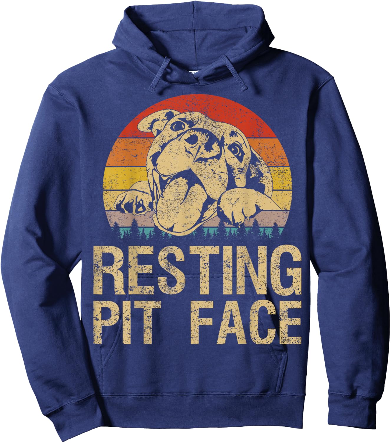Vintage Pitbull Resting Pit Face - Funny Pitbull Lovers Hoodie - Hoodie | Navy