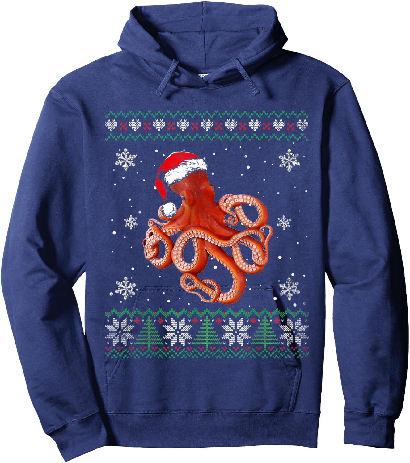 Santa Octopus Ugly Sweater Animals Christmas Pajama Hoodie - Hoodie | Navy