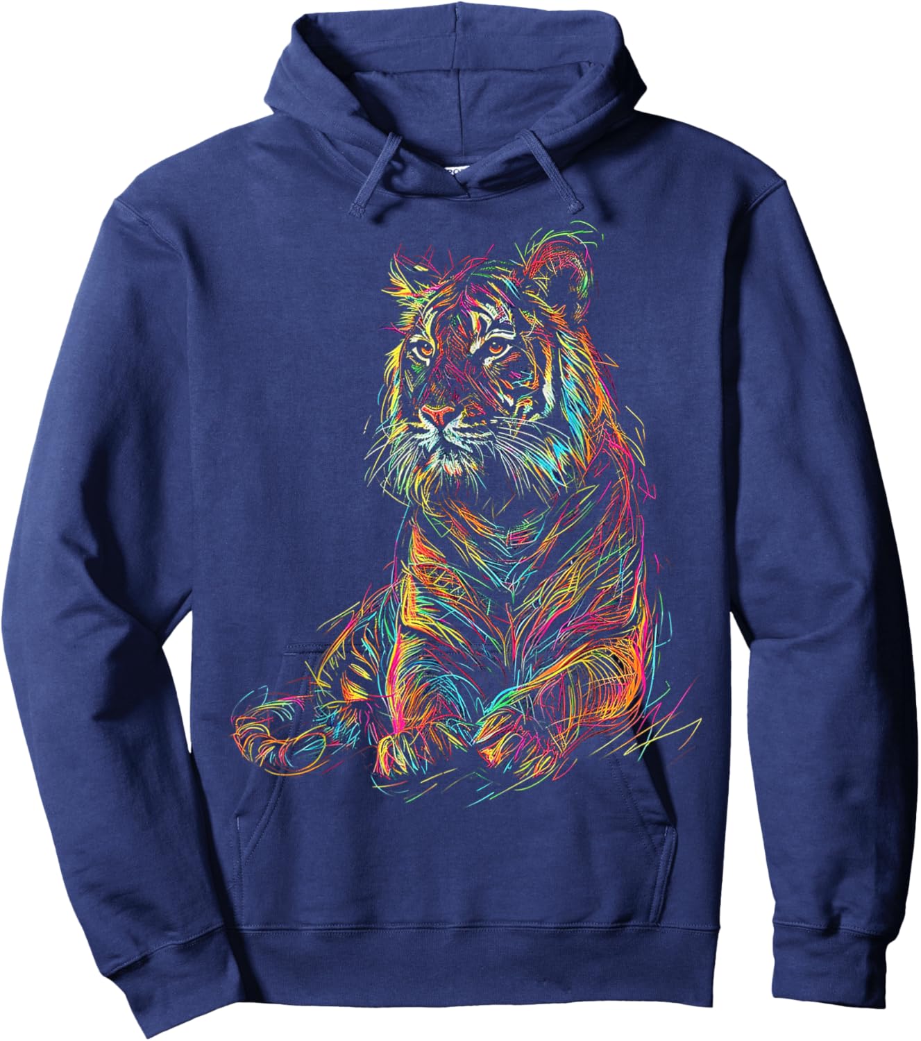 Tiger Colorful Drawing Animal Graphic Abstract Art Tiger Hoodie - Hoodie | Navy