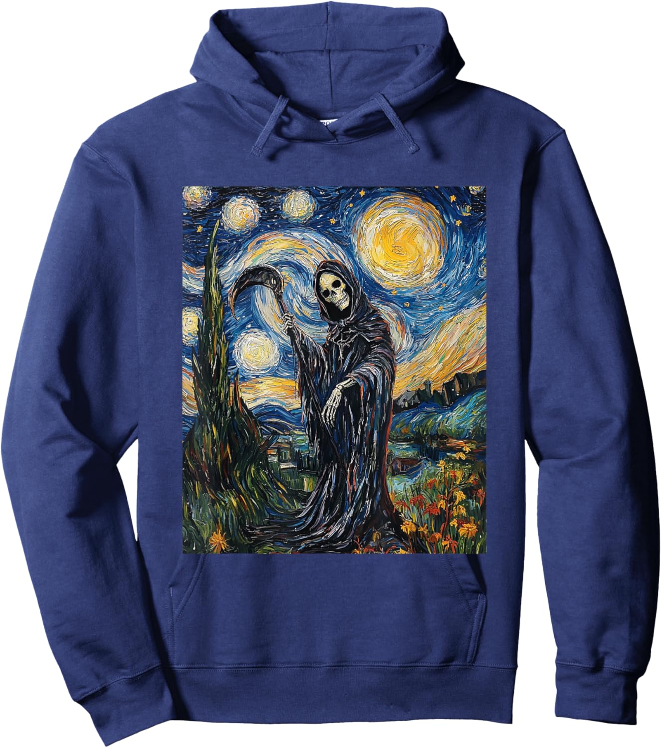 Grim Reaper Skeleton - Van Gogh Style - Starry Night Hoodie - Hoodie | Navy