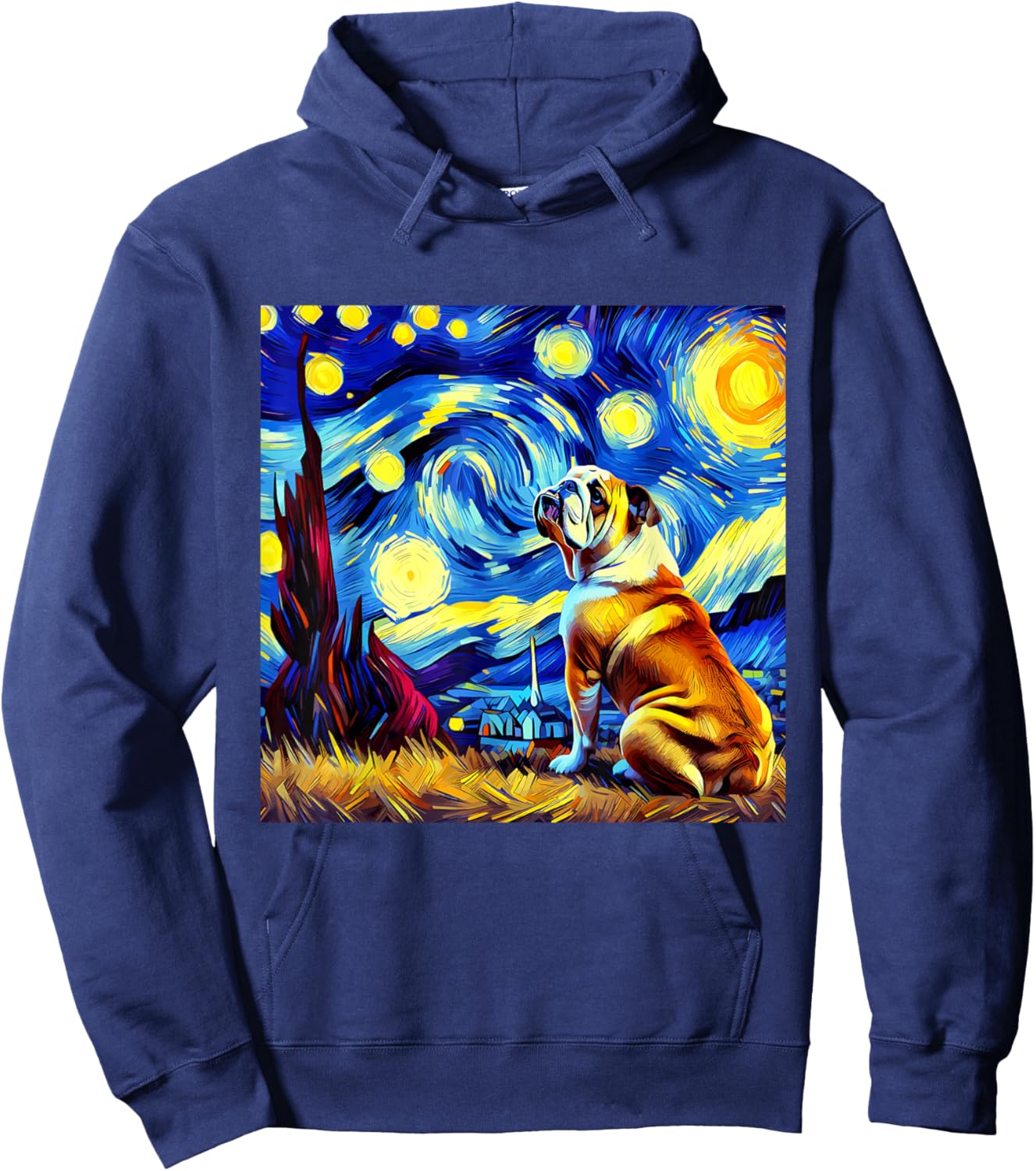 French Bulldog Van Gogh Starry Night Animal Frenchie Dog Hoodie - Hoodie | Navy