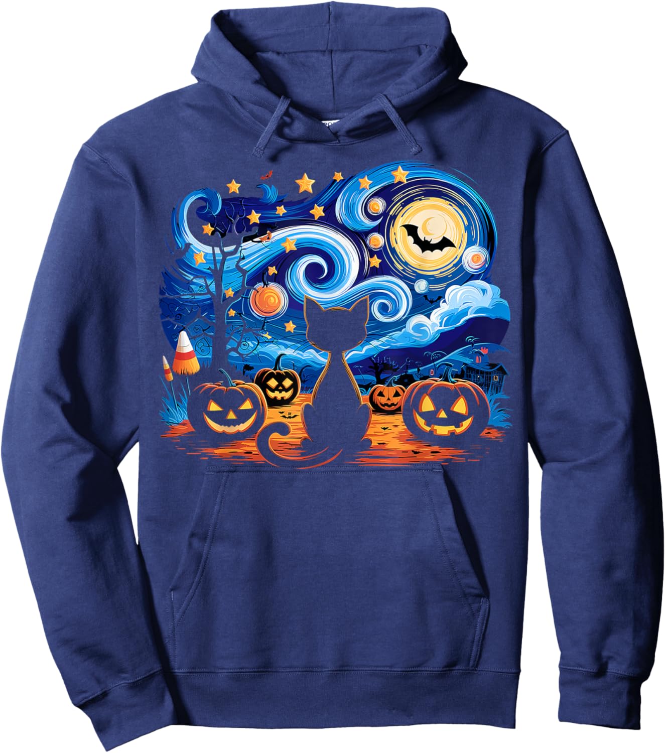 Halloween Cat Starry Night Gifts Cat Mom Cat Dad Cat Lover Hoodie - Hoodie | Navy