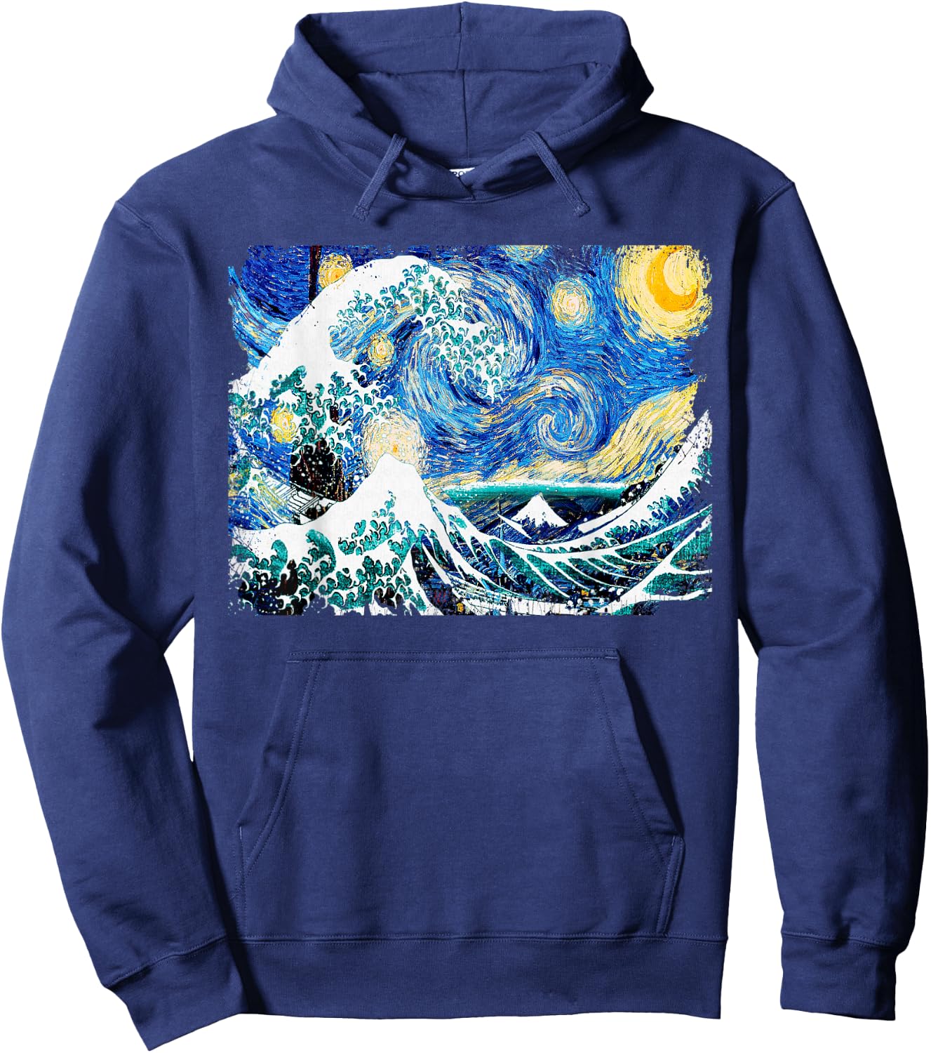 Starry Night and Great Wave Van Gogh Art Painting T Shirt Hoodie - Hoodie | Navy