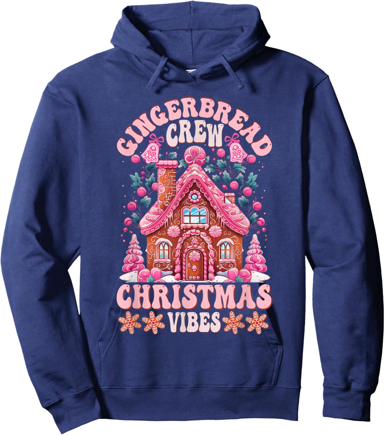 Groovy Gingerbread House Crew Pink Christmas Vibes Pajamas Hoodie - Hoodie | Navy