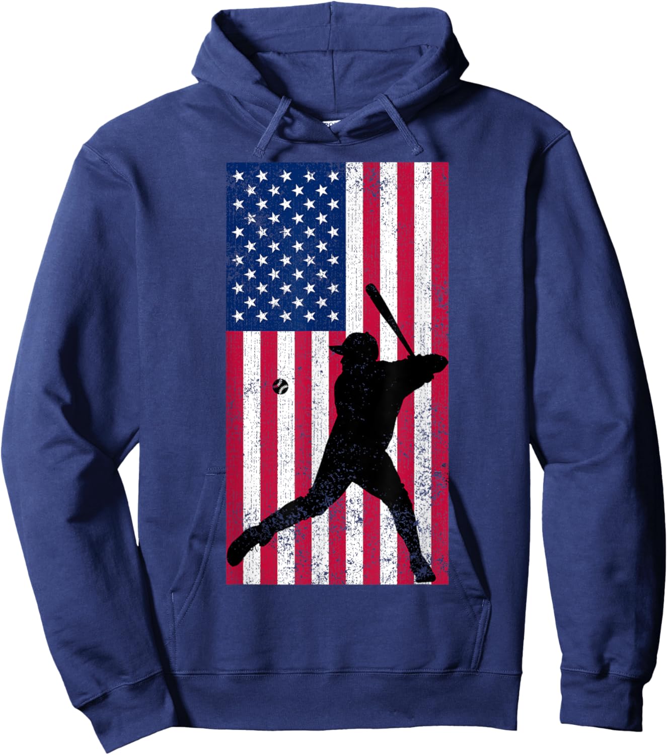 Baseball Player Distressed American Flag USA Patriotic Sport Women Kids Men Hoodie - Hoodie | Navy