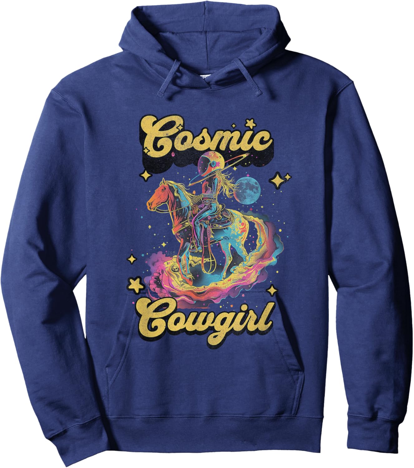 Cosmic Rodeo Howdy Western Retro Cute Cowboy Cowgirl Space Hoodie - Hoodie | Navy