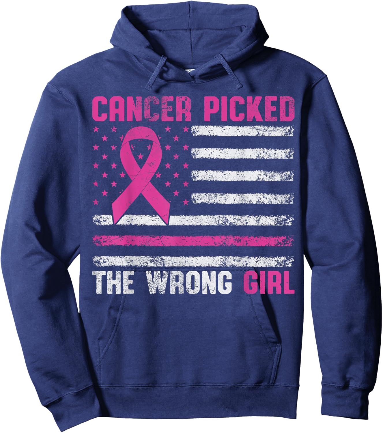 American Flag Cancer Picked The Wrong Girl Breast Cancer Hoodie - Hoodie | Navy
