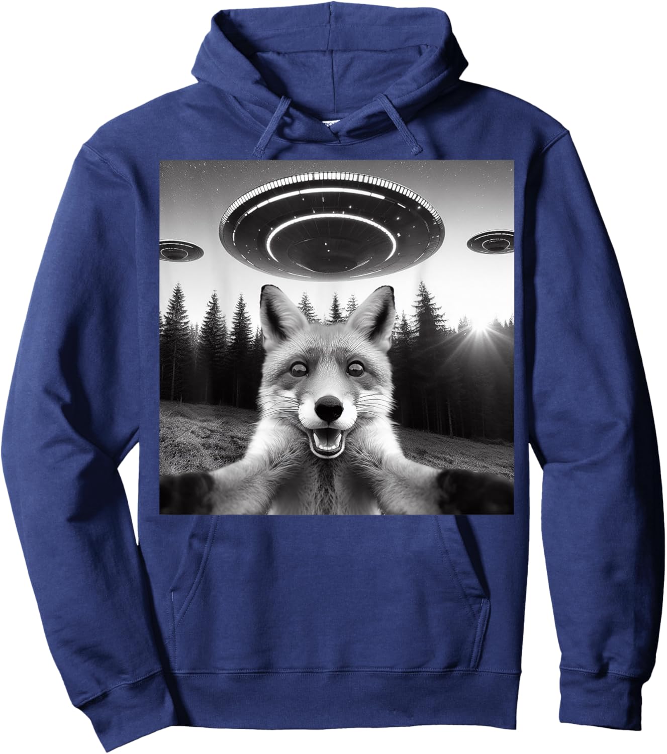 Fox Selfie With Alien UFO Funny Fox Gifts Women Kid Hoodie - Hoodie | Navy
