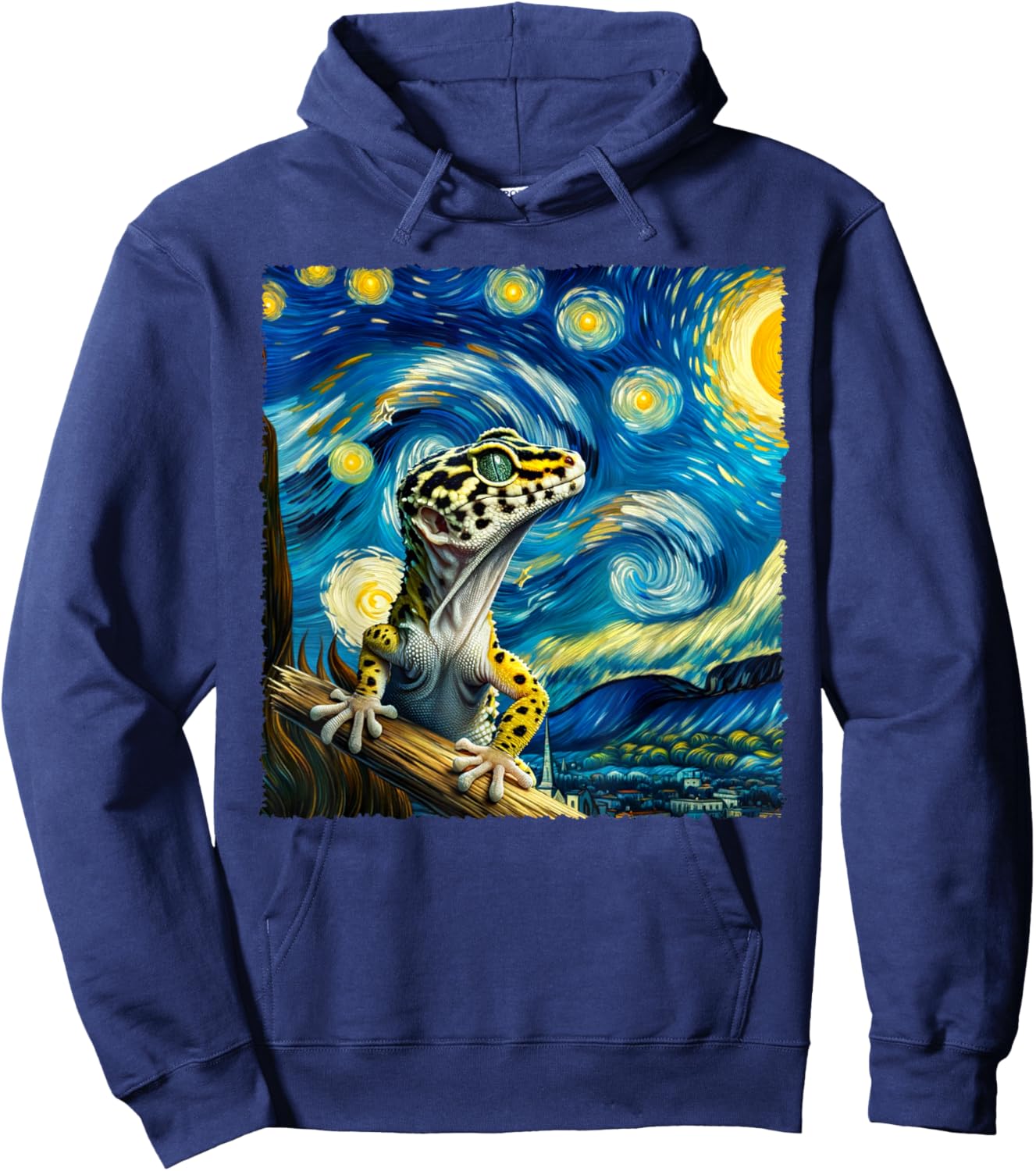 Vintage Leopard Gecko Starry Night Portrait Cute Animals Hoodie - Hoodie | Navy