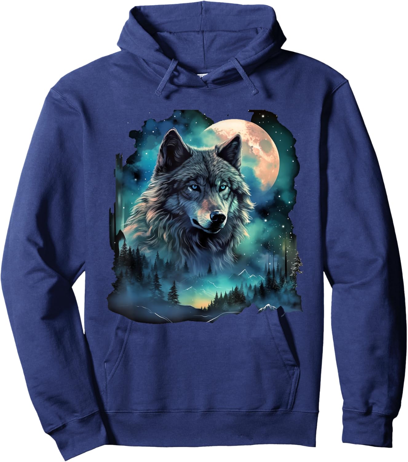 Grey Wolf Hunting Grounds ICY Moon Forest Galaxy Hoodie - Hoodie | Navy