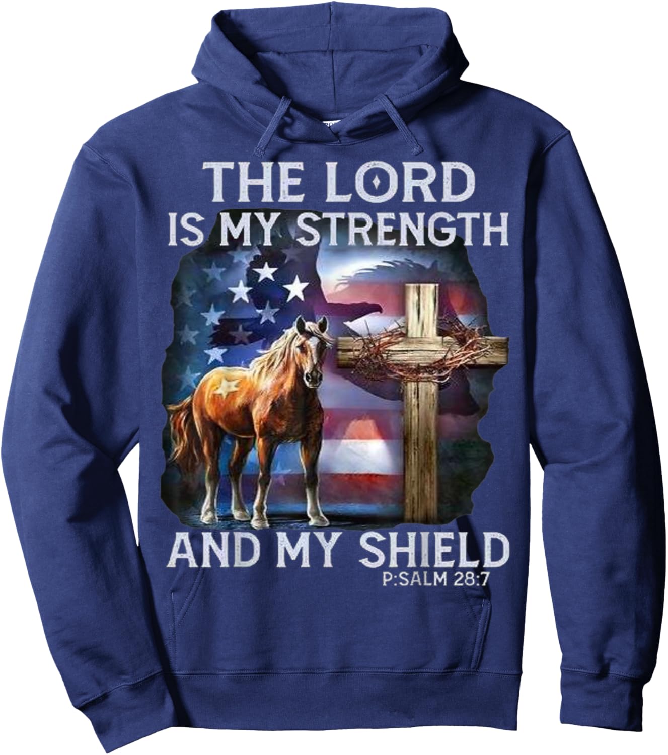 The Lord is my strength and my shield Psalm 28:7 Hoodie - Hoodie | Navy