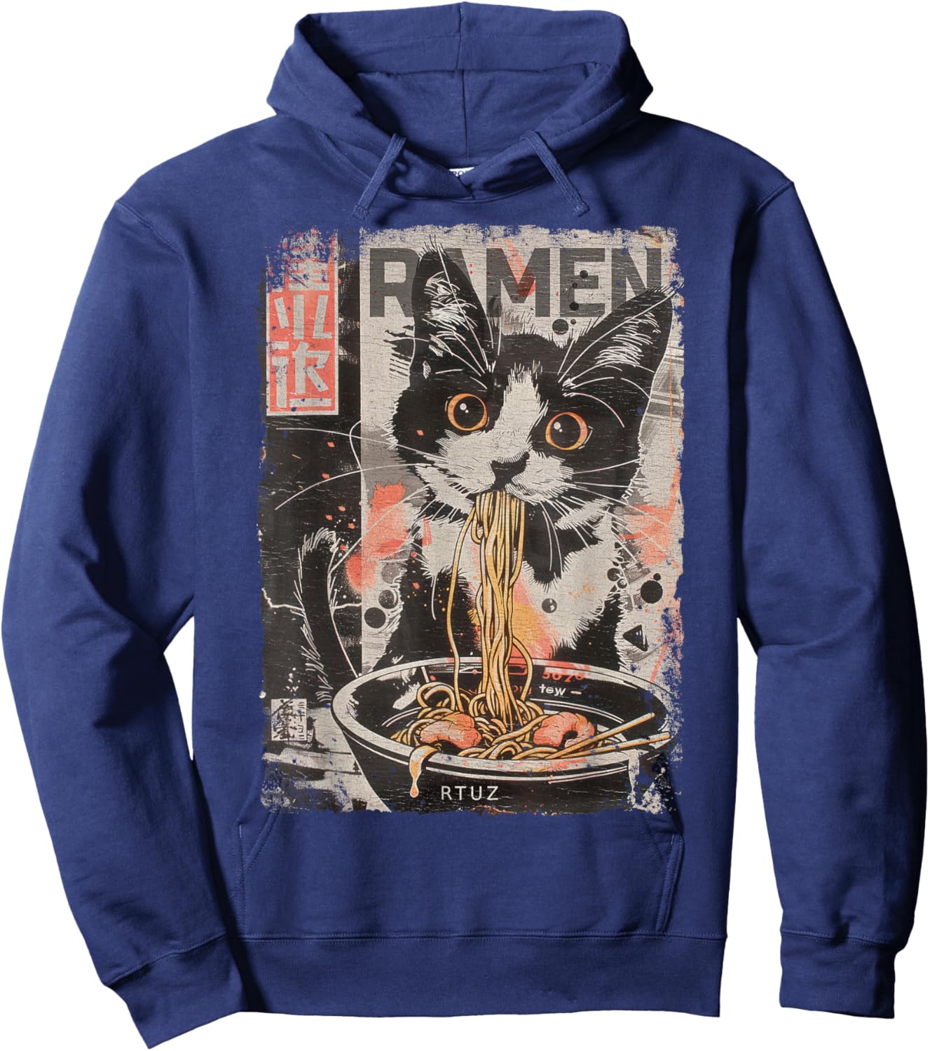 Ramen Noodles Cat Japan Y2K Kawaii Retro Cats Manga Anime Hoodie - Hoodie | Navy