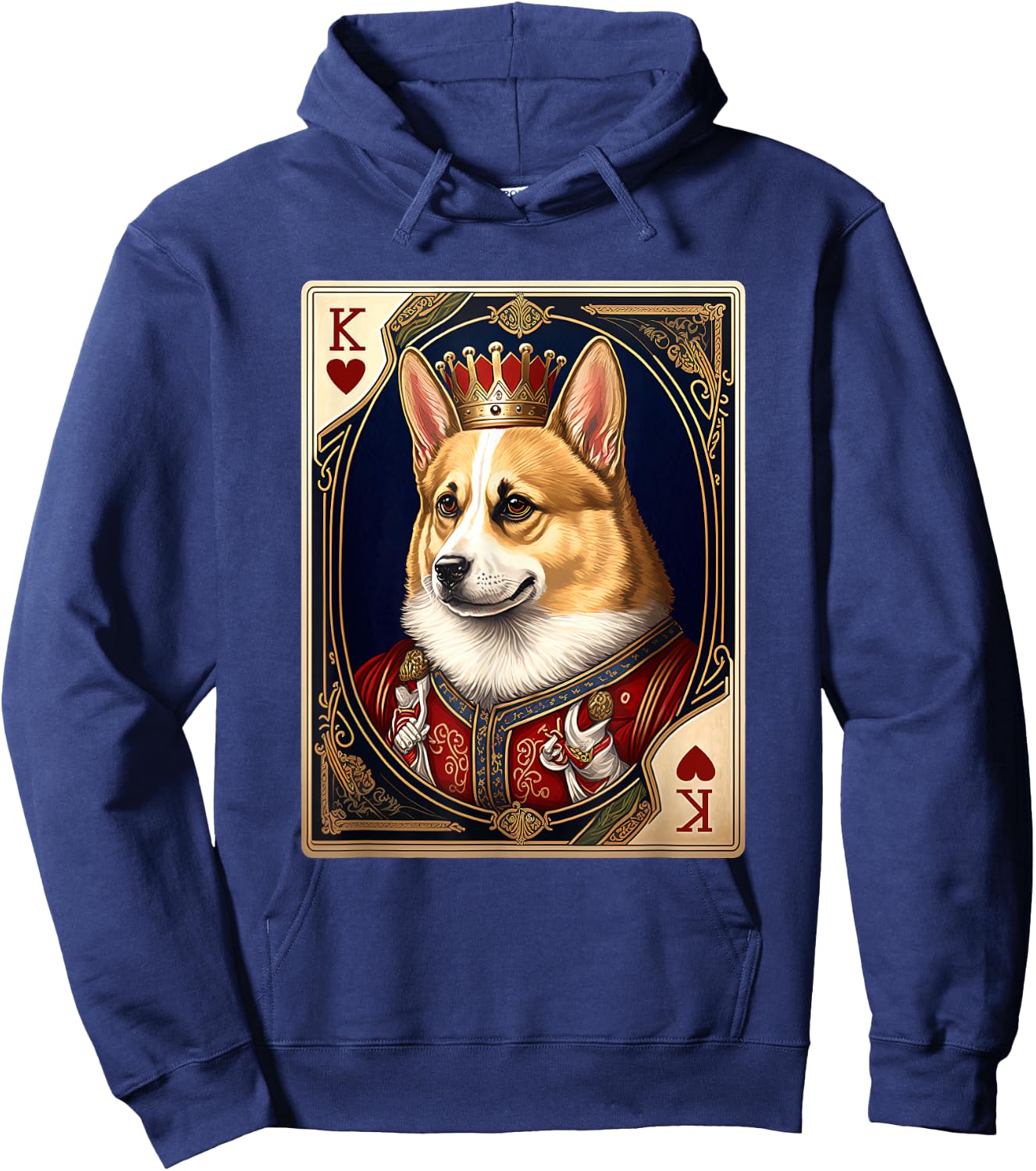 Royal Corgi King of Hearts Playing Card Dog Lover Hoodie - Hoodie | Navy