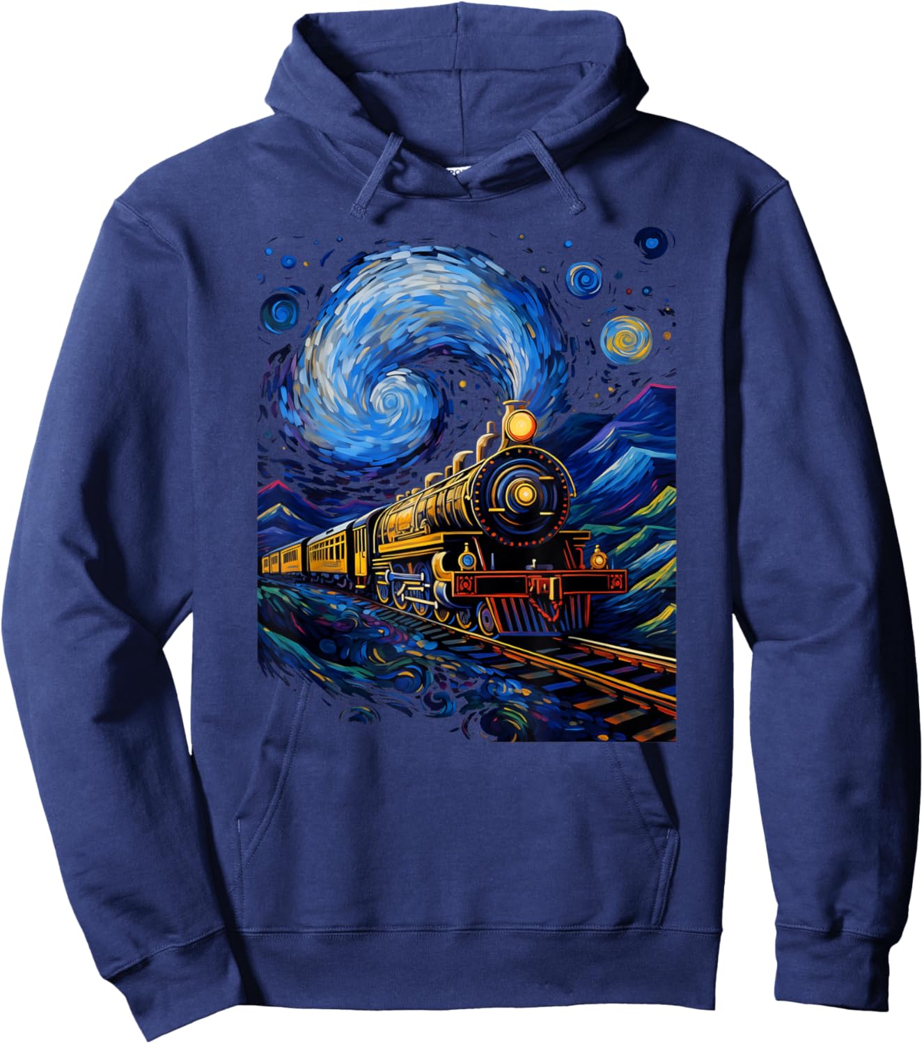 Steam Locomotive Van Gogh Style Hoodie - Hoodie | Navy