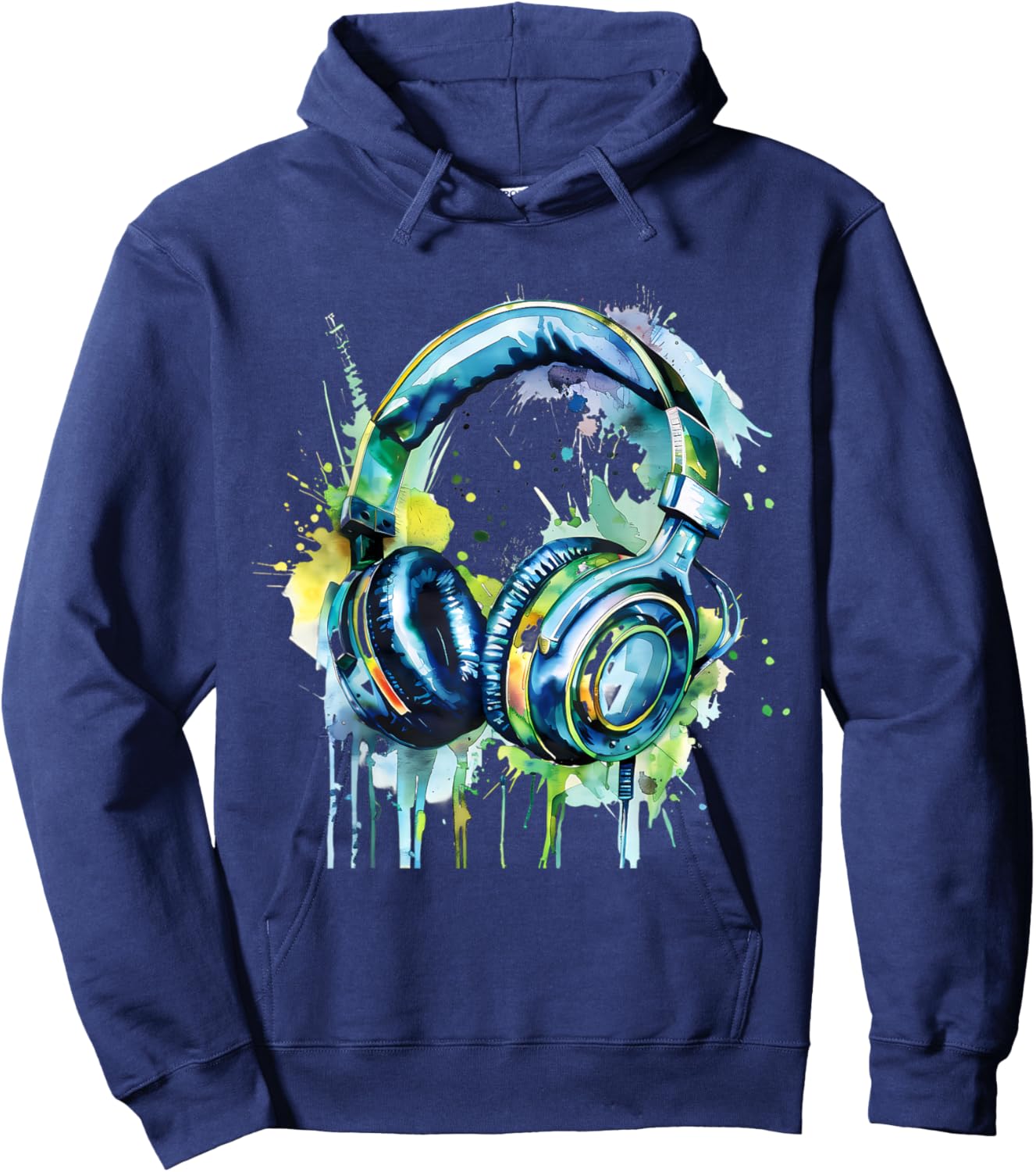 Headphones Music DJ Music Lover Music Headphones Splash EDM Hoodie - Hoodie | Navy