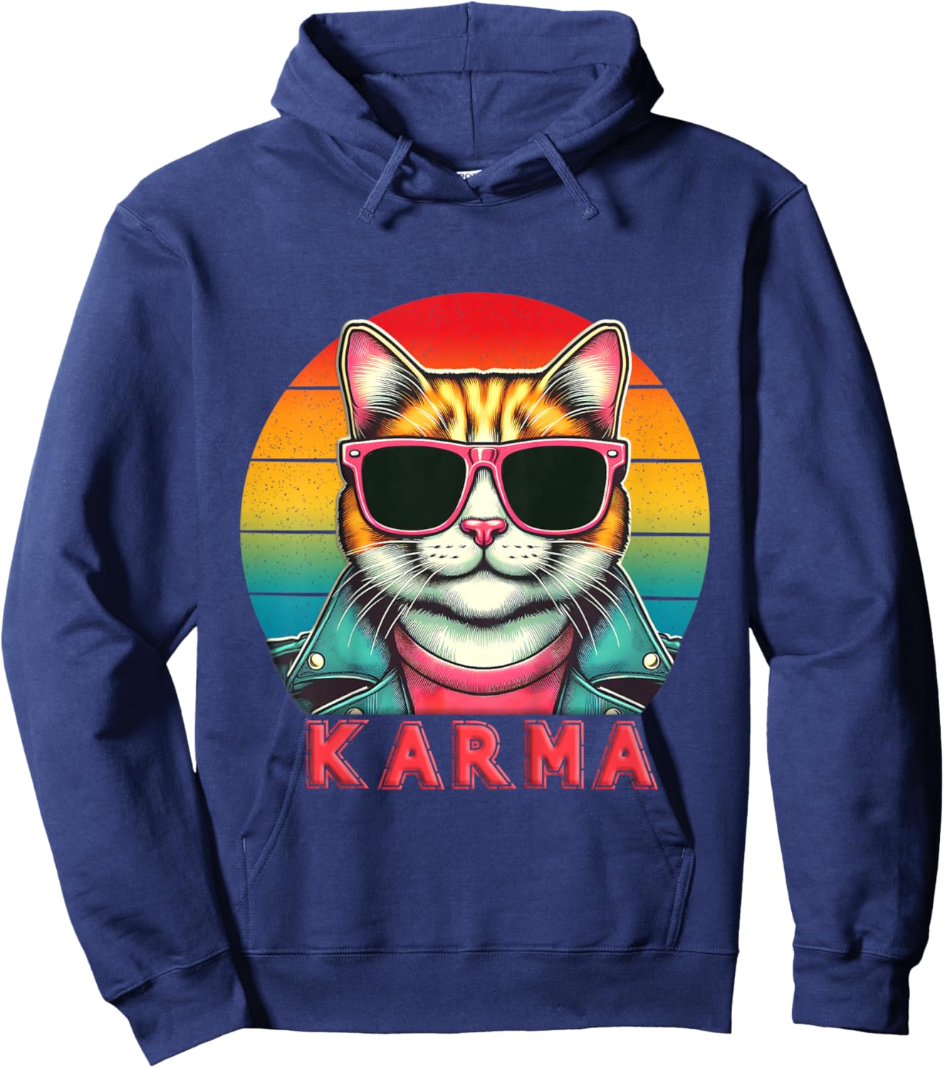 Kids Vintage Cat Music Lover Karma For Boys Girls Kids and Teens Hoodie - Hoodie | Navy