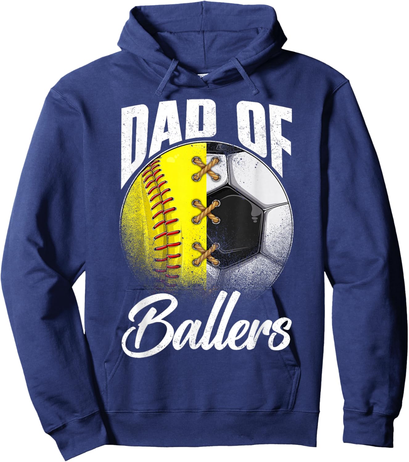 Retro Dad Of Ballers Soccer Softball Lover Fan Fathers Day Hoodie - Hoodie | Navy