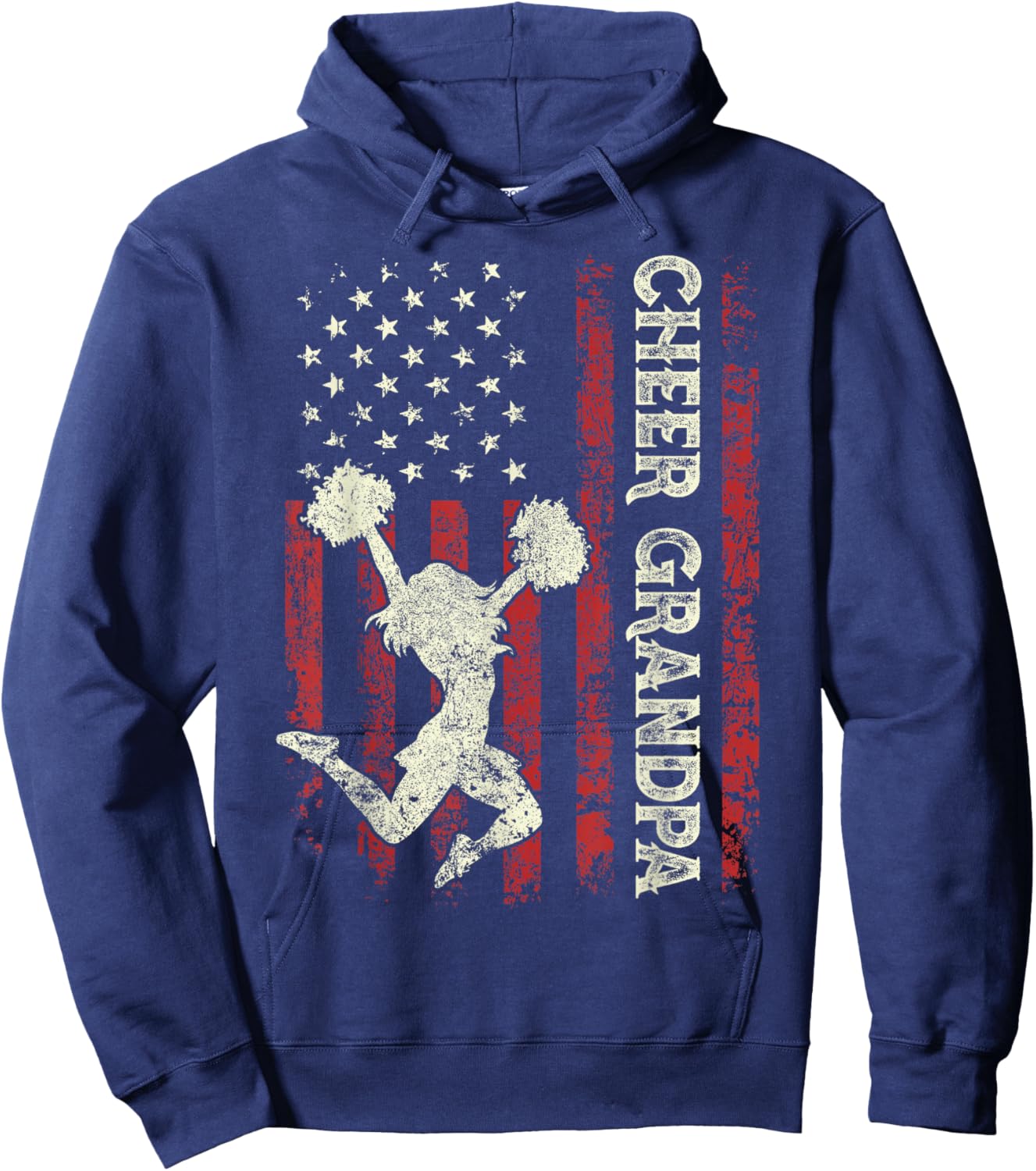 Cheer Grandpa US Flag Dad Patriotic Cheerleader Fathers Day Hoodie - Hoodie | Navy
