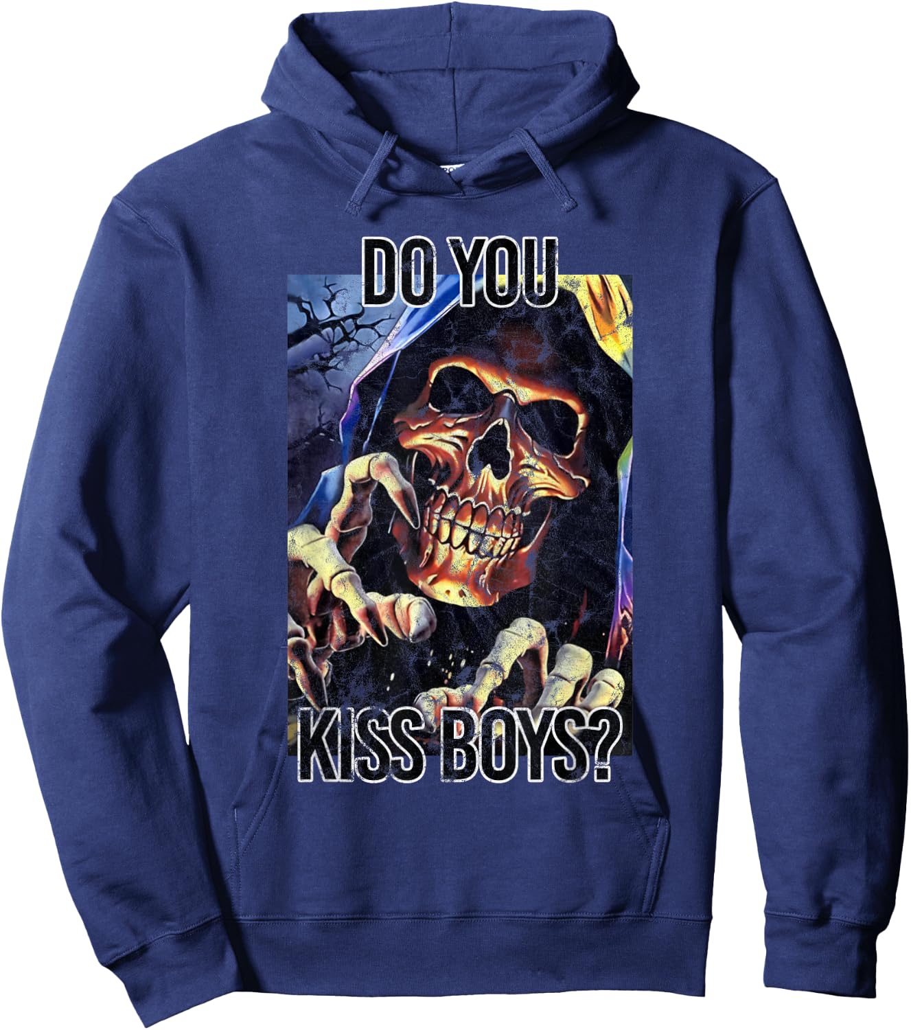 Do You Kiss Boys Skeleton Funny Saying Skull Hoodie - Hoodie | Navy