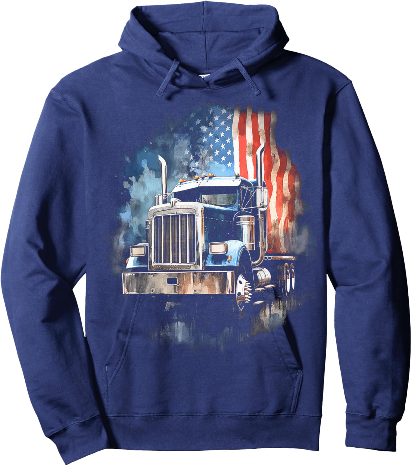 Truck Driver Patriotic American Flag Trucker Semi Driver USA Hoodie - Hoodie | Navy