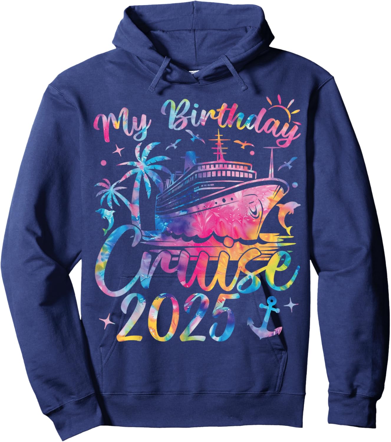 Birthday Cruise 2025 Family Vacation -Adults Black Small Classic Fit Short Sleeve Hoodie - Hoodie | Navy