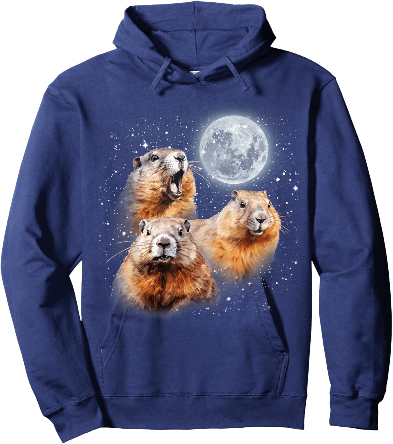 Funny Three Groundhog Moon 3 Groundhog Head Groundhog Day , Small, Black Hoodie - Hoodie | Navy