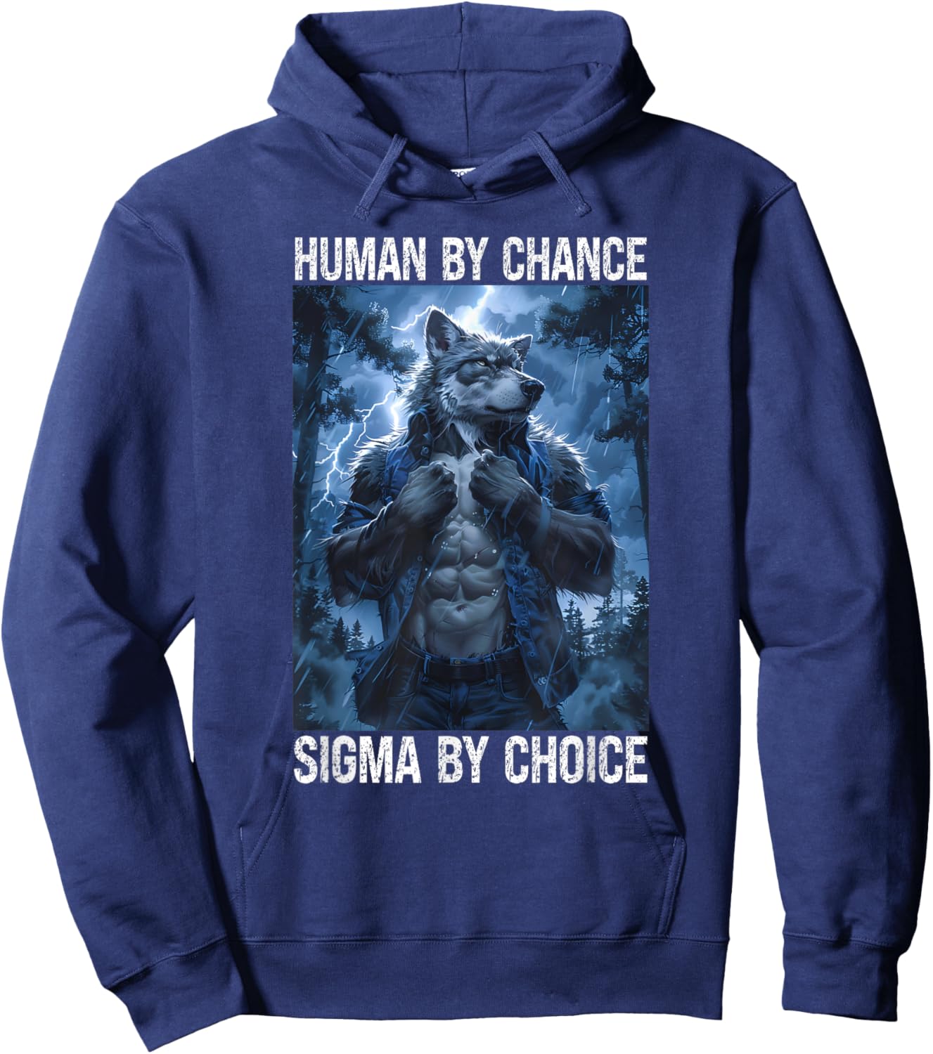 Funny Cringe Muscular Werewolf Meme Cringy Sigma Wolf Hoodie - Hoodie | Navy