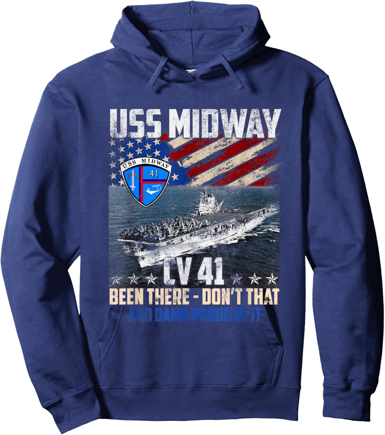 USS Midway CV 41 Aircraft Carrier Veteran Flag Patriotic Men Hoodie - Hoodie | Navy
