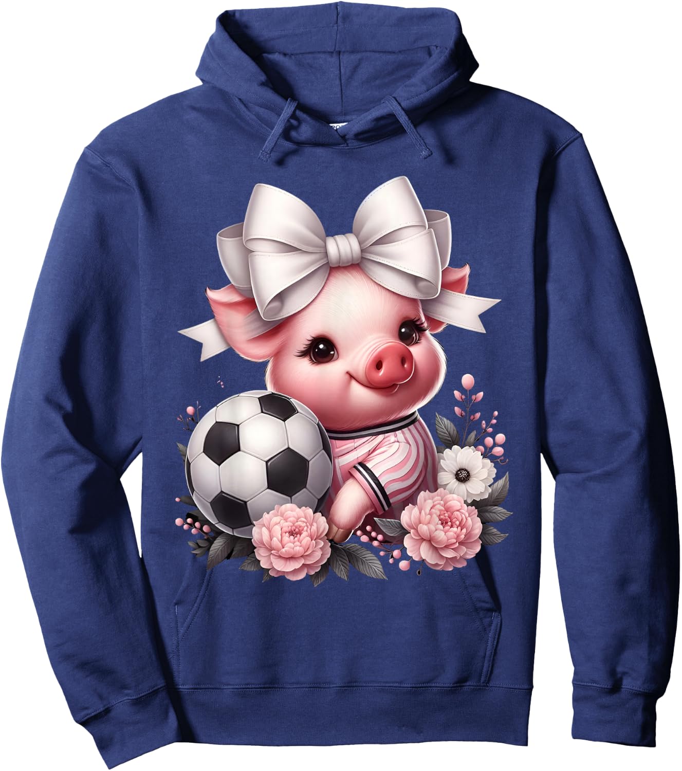 Cute Pig White Coquette Bow Soccer Pig Lover Player Sport Hoodie - Hoodie | Navy