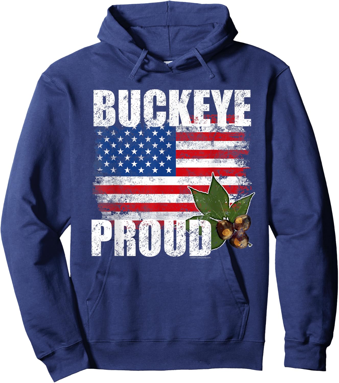 Vintage Ohio Buckeye American Flag Patriotic Proud State Hoodie - Hoodie | Navy