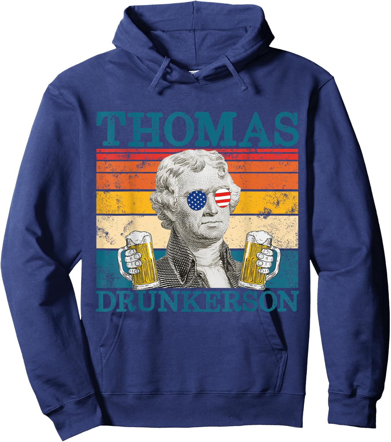 Thomas Drunkerson Patriot Retro Drinking President Jefferson Hoodie - Hoodie | Navy