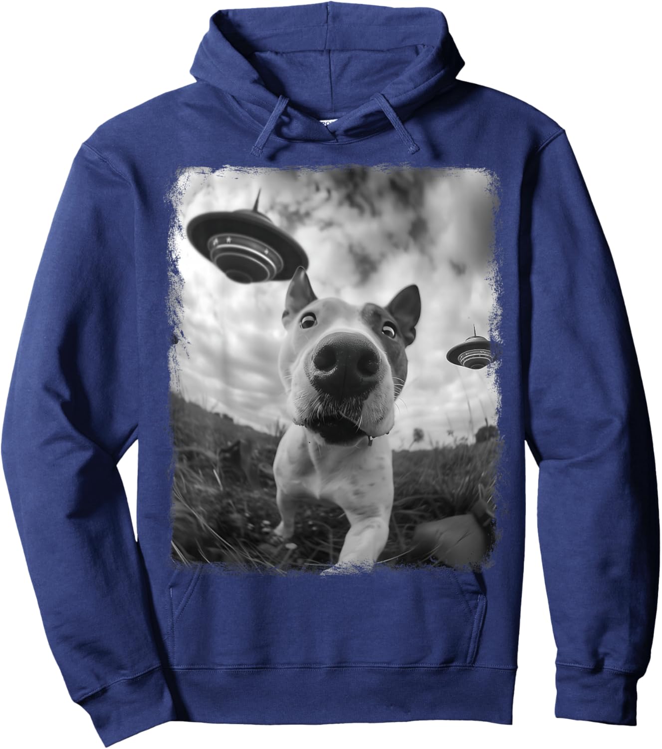 American Bull Terrier Dog UFO Alien Extraterrestrial Selfie Hoodie - Hoodie | Navy