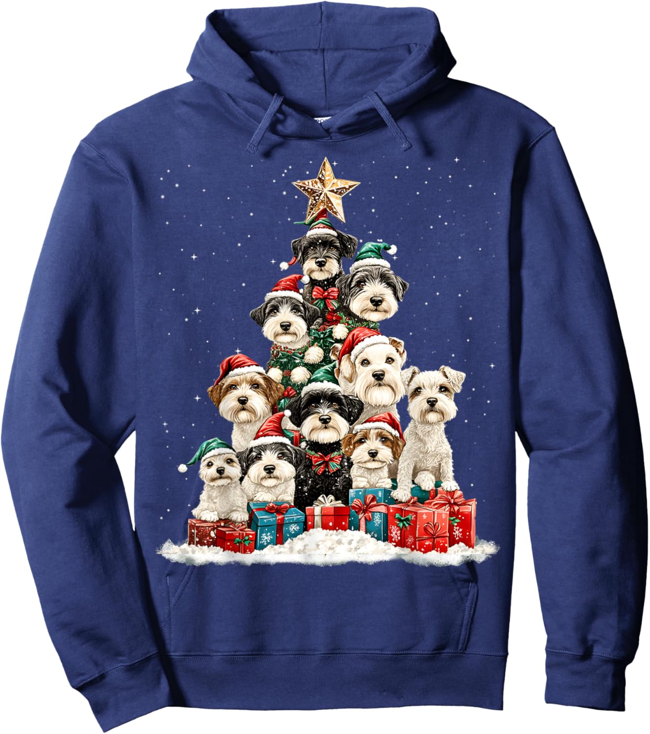 Miniature Schnauzer Christmas Tree Dog Santa Merry Dogmas Hoodie - Hoodie | Navy