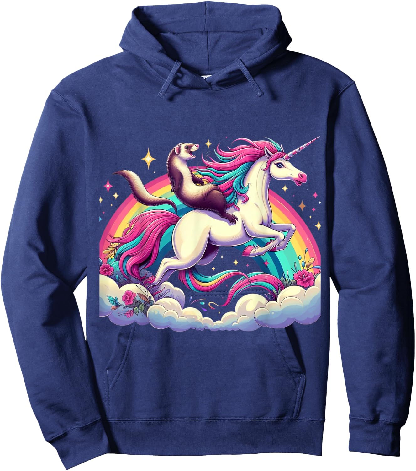 Ferret Riding Unicorn Boys Girls Men Women Kids Rainbow Hoodie - Hoodie | Navy